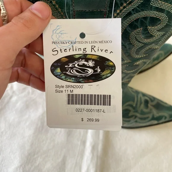 NWT Sterling River Boots Emerald Green Leather Embroidered Western Boots W11 - Picture 12 of 12